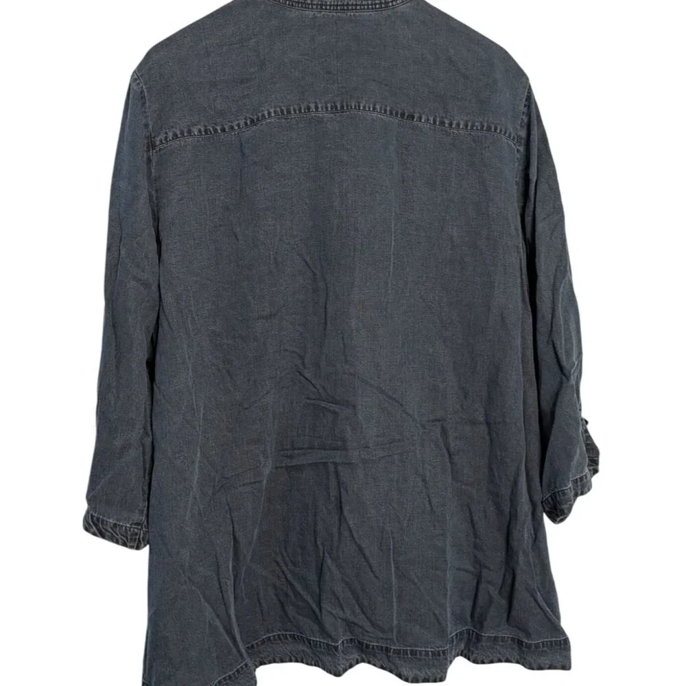 Soft Surroundings Women 2X Tencel Denim Button-Up Shirt Ruffle Collar Split Cuff - Picture 9 of 14